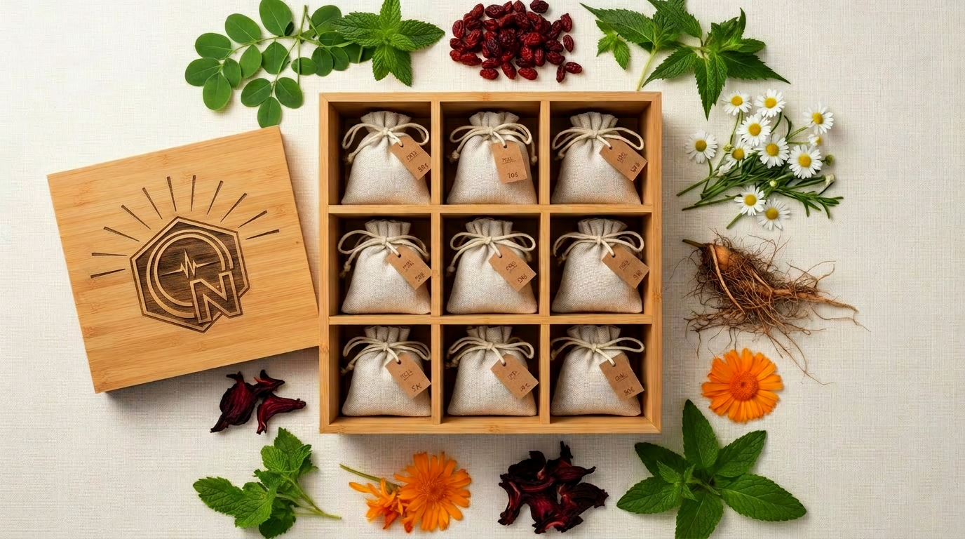 Nine-pillar herbal apothecary box